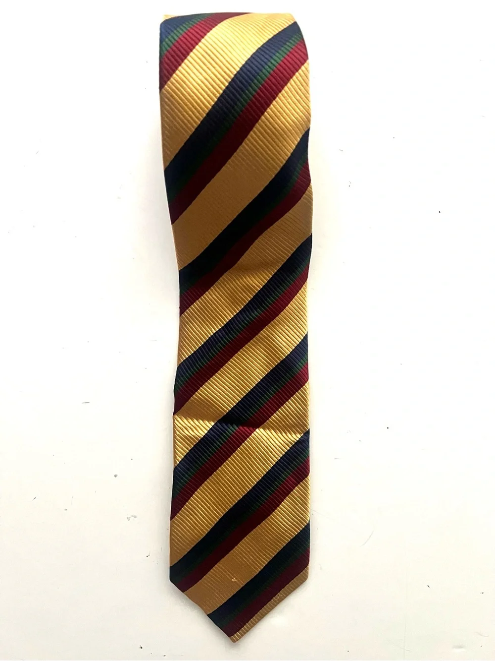 Vintage Lands' End Gold Stripe Silk Tie with Navy, Red & Green